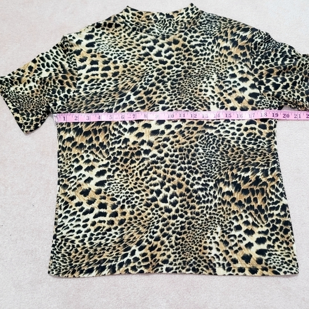Vintage JAIPUR woman's Leopard Print Short Sleeve Stretchy Top Size Medium - Picture 9 of 10